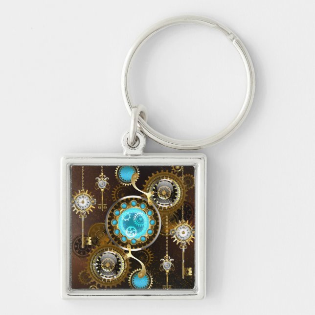 Chaveiro Fundo Rusty Steampunk com Lentes Turquesa (Frente)