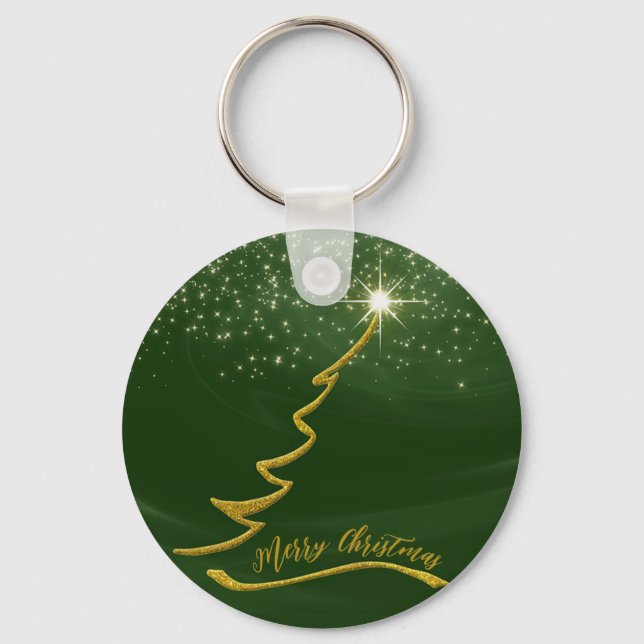 Chaveiro Fundo Verde Sparkasse com Árvore de Natal Dourada (Frente)
