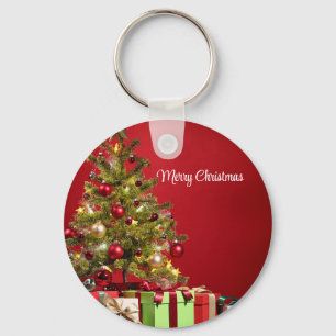 Chaveiro Fundo Vermelho com Árvore de Natal Decorativa