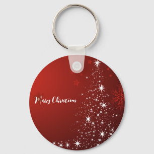 Chaveiro Fundo Vermelho com Árvore de Natal Estrelada