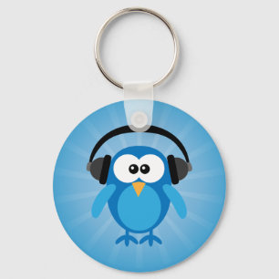 Chaveiro Funky Blue Retro Owl With Headphones