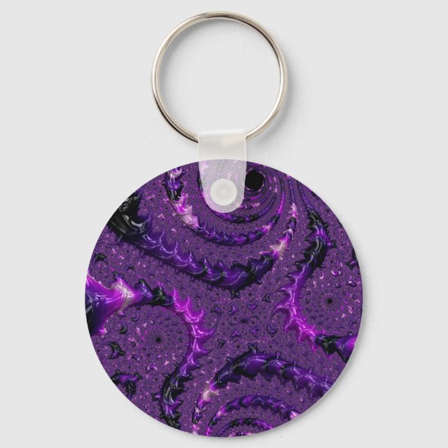 Chaveiro Funky Bold Boho Purple Digital Abstrato Fractal (Frente)