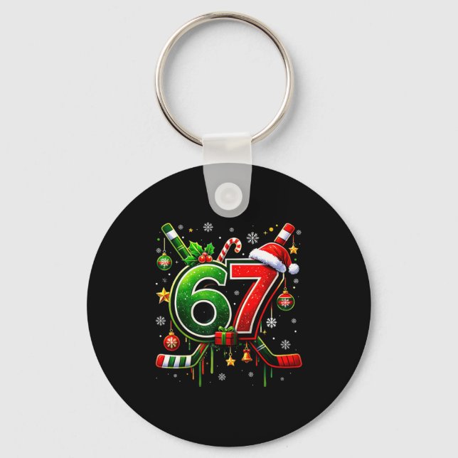 Chaveiro Funny 67 Six Seven Christmas Ice Hockey  (Frente)