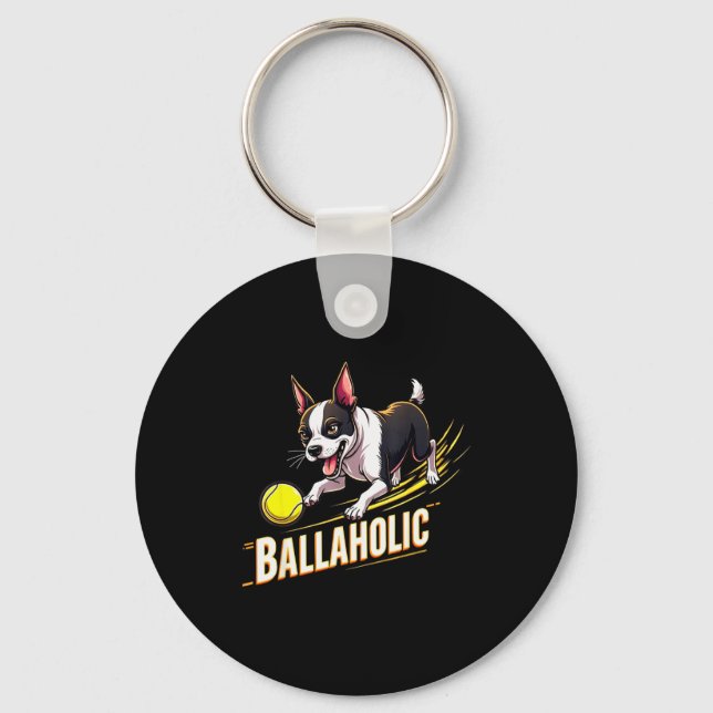 Chaveiro Funny Ballaholic Boston Terrier Dog Chasing Bostie (Frente)