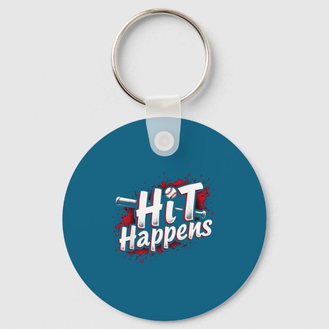 Chaveiro Funny Baseball Quote Gift Hit Happens  (Frente)