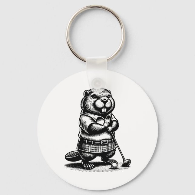 Chaveiro Funny Beaver Golfer Swing Golfing Esporte (Frente)