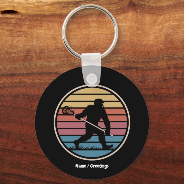 Chaveiro Funny Bigfoot Sasquatch Lacrosse Vintage Sunset (Frente)