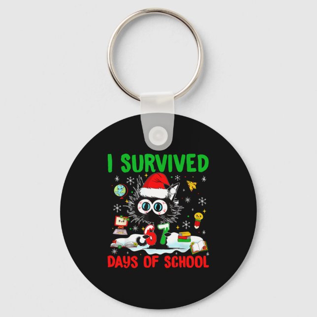 Chaveiro Funny Black Cat Christmas I Survived 67 Days Of Sc (Frente)
