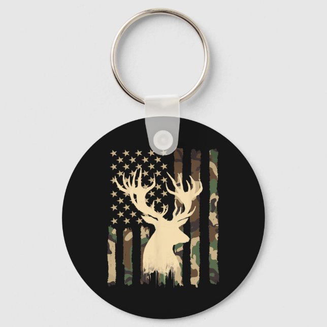 Chaveiro Funny Camouflage Usa Flag Whitetail Buck Deer Hunt (Frente)