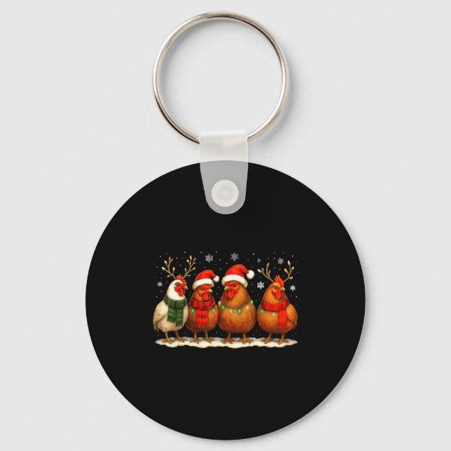 Chaveiro Funny Chicken Christmas Lights Farm Animal Cute Xm (Frente)