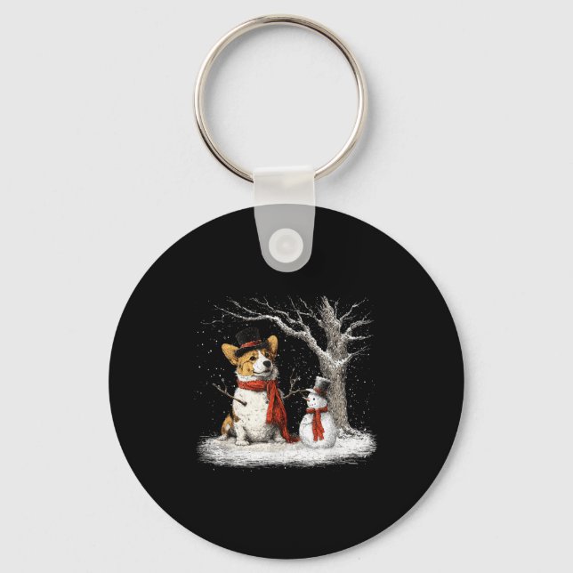 Chaveiro Funny Corgi Dog In The Snow Tree Christmas Winter  (Frente)