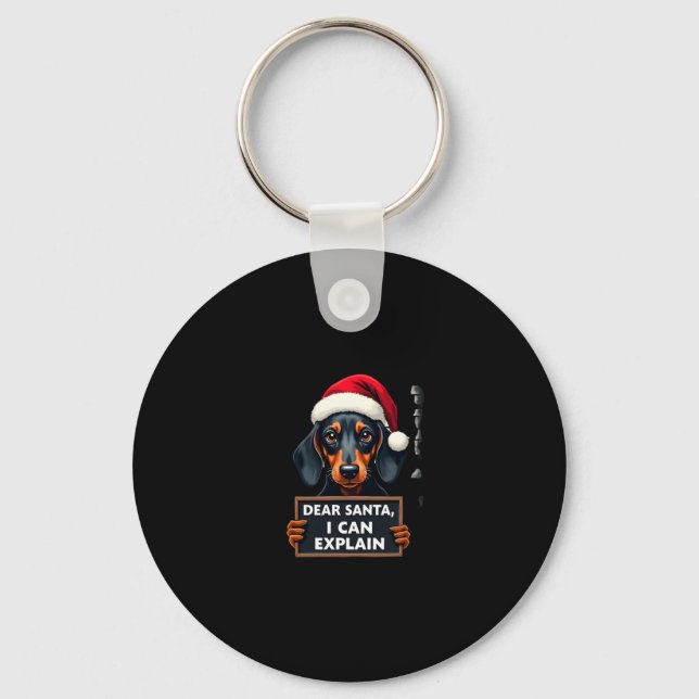 Chaveiro Funny Dachshund Christmas Dear Santa I Can Explain (Frente)