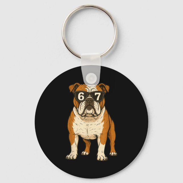 Chaveiro Funny English Bulldog Dog Sungles 67 Six Seven Mem (Frente)
