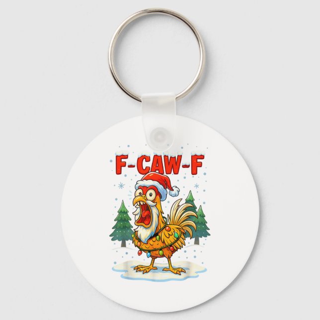 Chaveiro Funny F-caw-f Christmas Chicken Xmas Lights Santa  (Frente)
