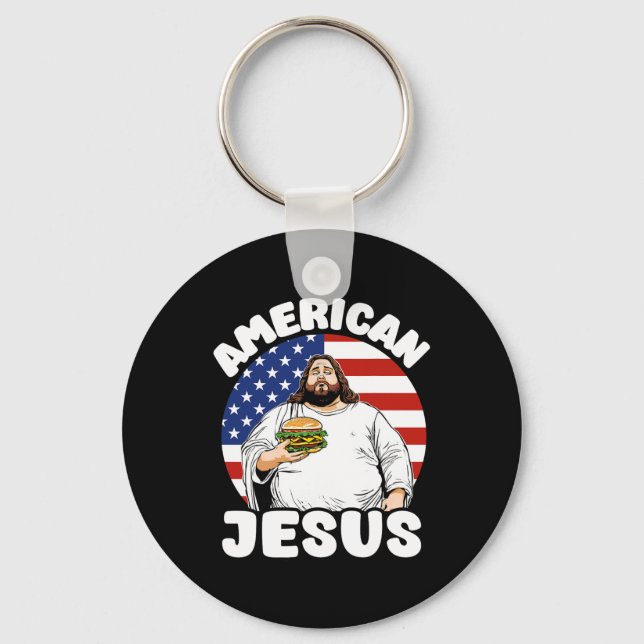 Chaveiro Funny Fat American Jesus Hamburger Sarcástico 4º O (Frente)