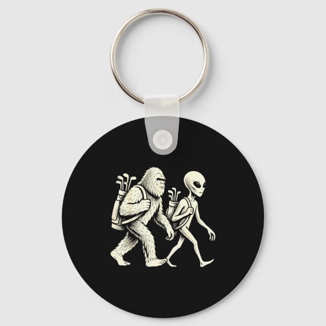 Chaveiro Funny Golf Bigfoot Sasquatch Alien Ufo Golfer  (Frente)
