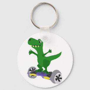 Chaveiro Funny Green T-Rex Dinosaur on Motorized Skateboard