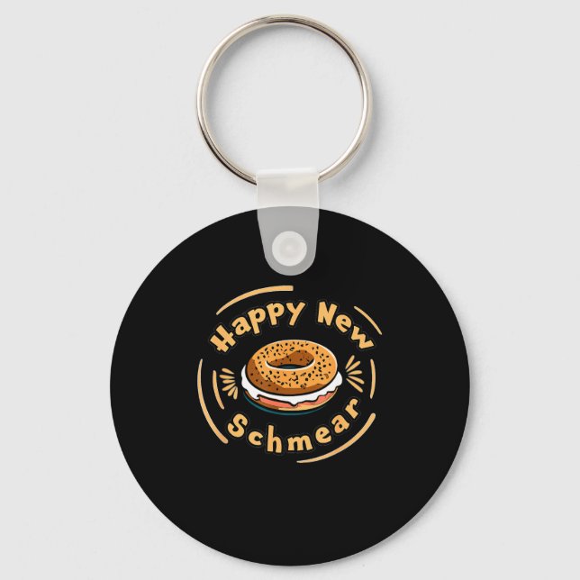 Chaveiro Funny Happy New Year Bagel &amp; Schmear Jewish Br (Frente)