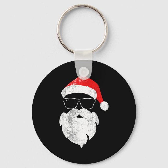 Chaveiro Funny Hipster Santa Face With Hat Beard &amp; Gles (Frente)