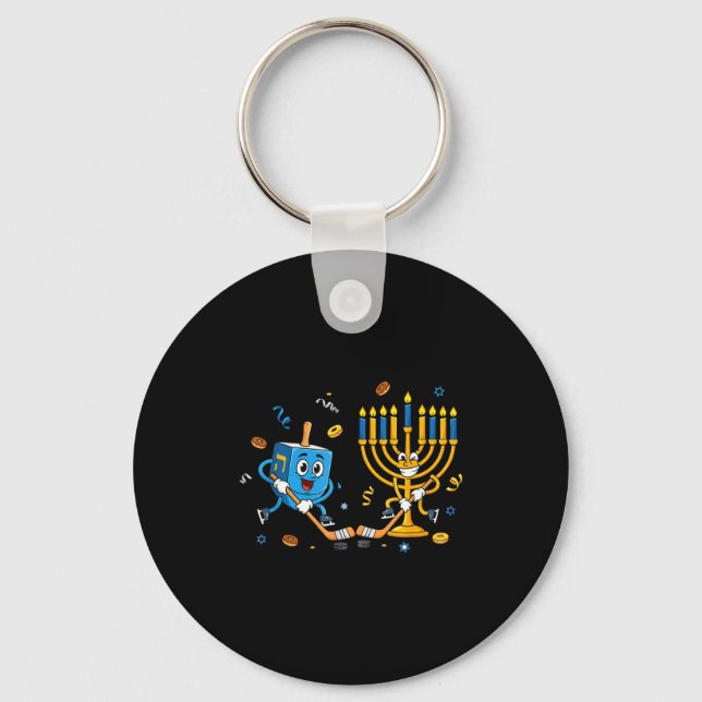 Chaveiro Funny Hockey Dreidel Menorah Hanukkah Kids Womens  (Frente)