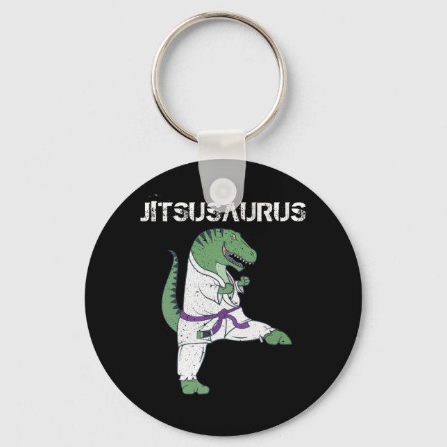 Chaveiro Funny Jujitsu, T-Rex Jiu Jitsu Black Belt presente (Frente)