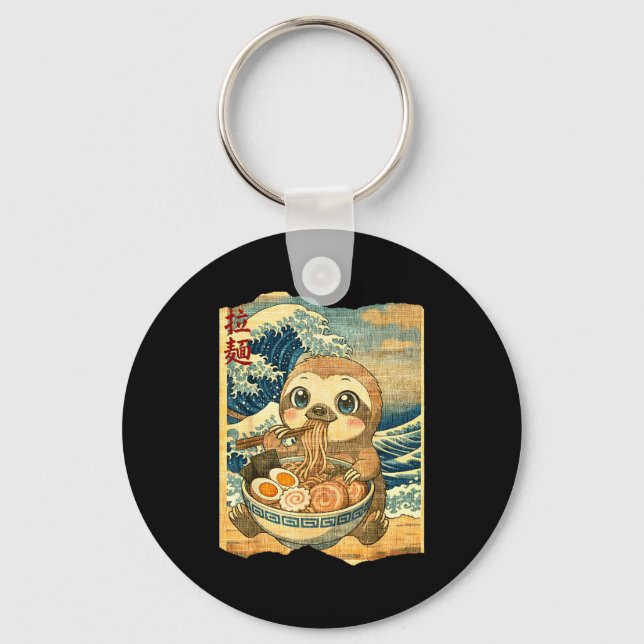 Chaveiro Funny Kawaii Sloth Ramen Noodle Bowl Japanese Wave (Frente)