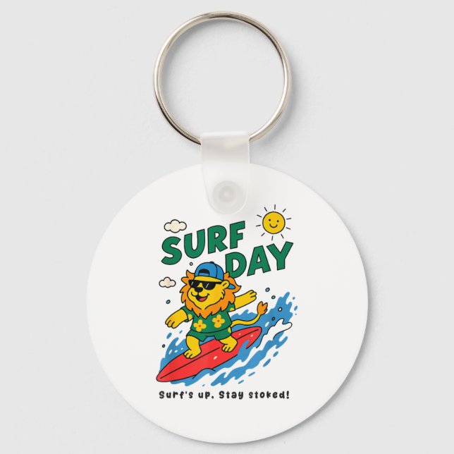 Chaveiro Funny Lion Surfing Summer Vacation Surf Day Boys G (Frente)