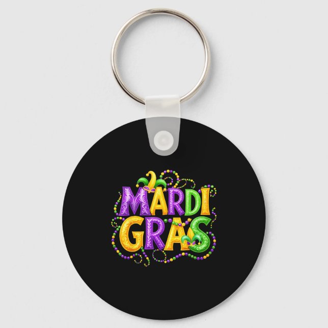 Chaveiro Funny Mardi Gras Parade Jester Hat Beads Men Women (Frente)