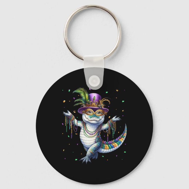 Chaveiro Funny Mardigator Mardi Gras Alligator Carn (Frente)