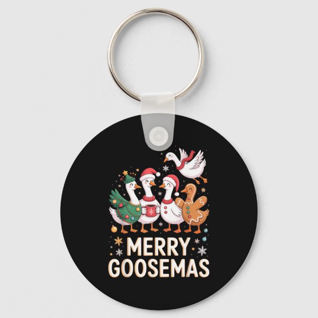 Chaveiro Funny Merry Goosemas Christmas Xmas Goose Family H (Frente)