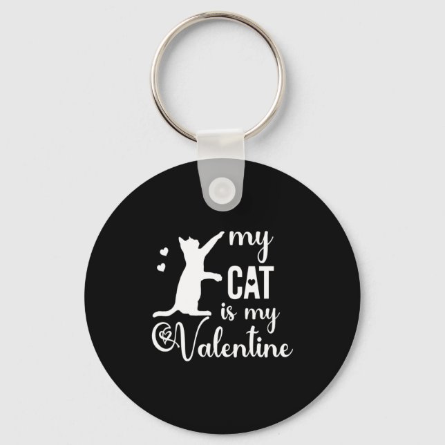 Chaveiro Funny My Cat Is My Valentine Cat Lovers Gift Valen (Frente)