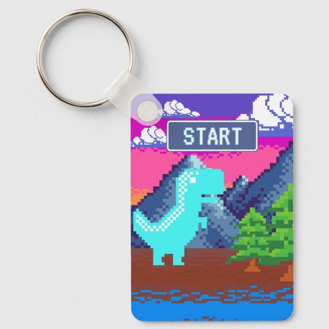 Chaveiro Funny Pixel Gamer Pixelated- Dinosaur Illustration (Frente)
