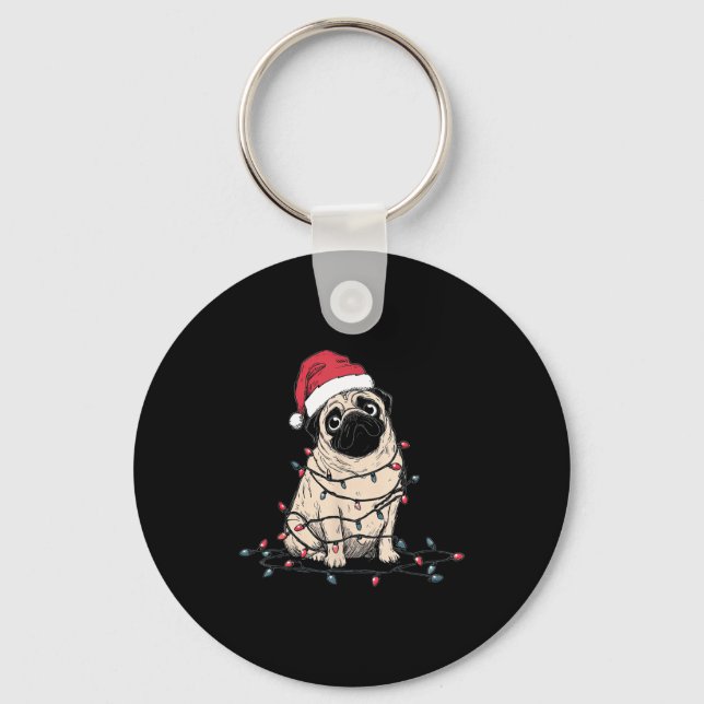 Chaveiro Funny Pug Christmas Graphics Dog Lights Lover Owne (Frente)