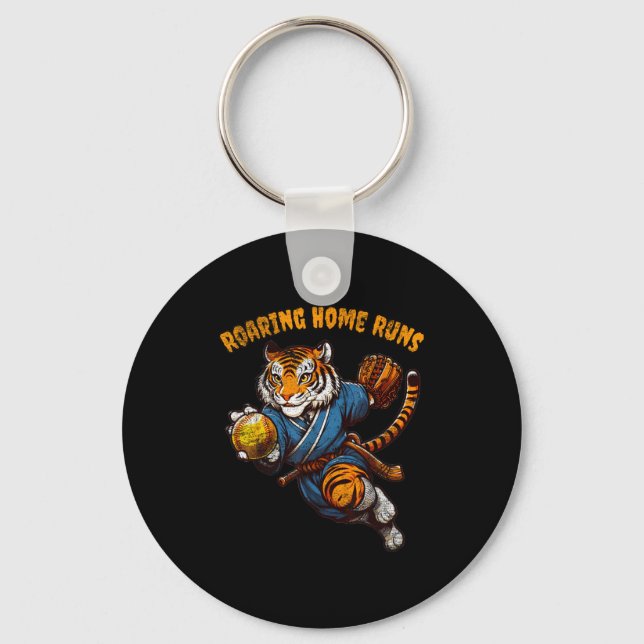 Chaveiro Funny Quote Roaring Home Run Ball Retro Tiger Love (Frente)