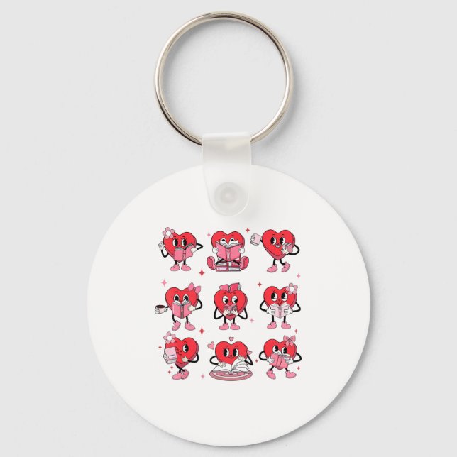 Chaveiro Funny Reading Heart Book Valentines Day Teacher Wo (Frente)