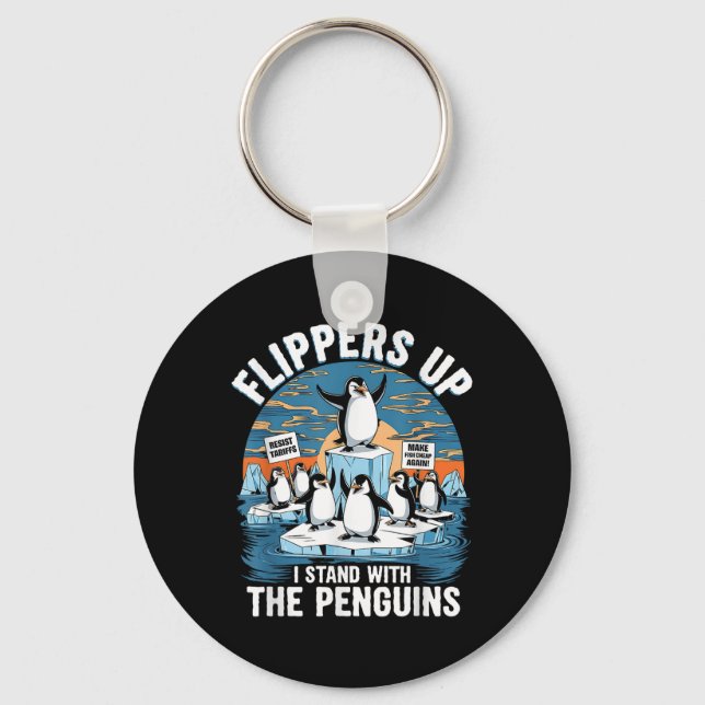 Chaveiro Funny Resiste Pinguins Protestando Contra Tarifas (Frente)