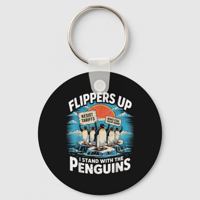 Chaveiro Funny Resiste Pinguins Protestando Contra Tarifas (Frente)