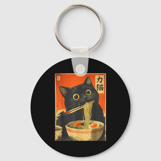 Chaveiro Funny Retro Anime Cat Ramen Japanese Cat Graphic A (Frente)