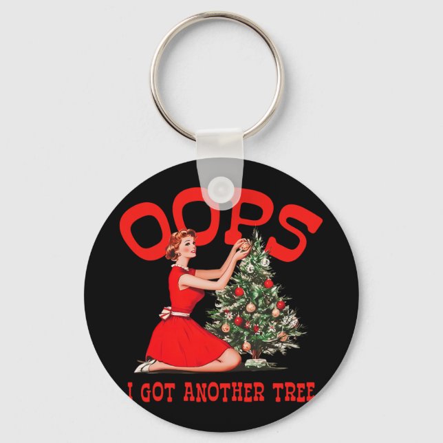 Chaveiro Funny Retro Christmas Oops I Got Another Tree  (Frente)