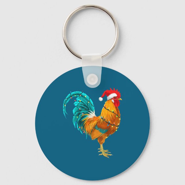 Chaveiro Funny Rooster Chicken Santa Christmas Lights Farme (Frente)