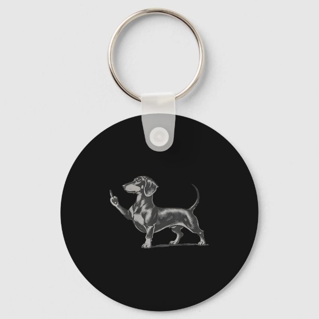 Chaveiro Funny Rude Black Dachshund Dog Meme Middle Finger  (Frente)
