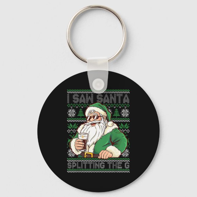 Chaveiro Funny Santa Drinking Beer Splitting G Christmas Ad (Frente)