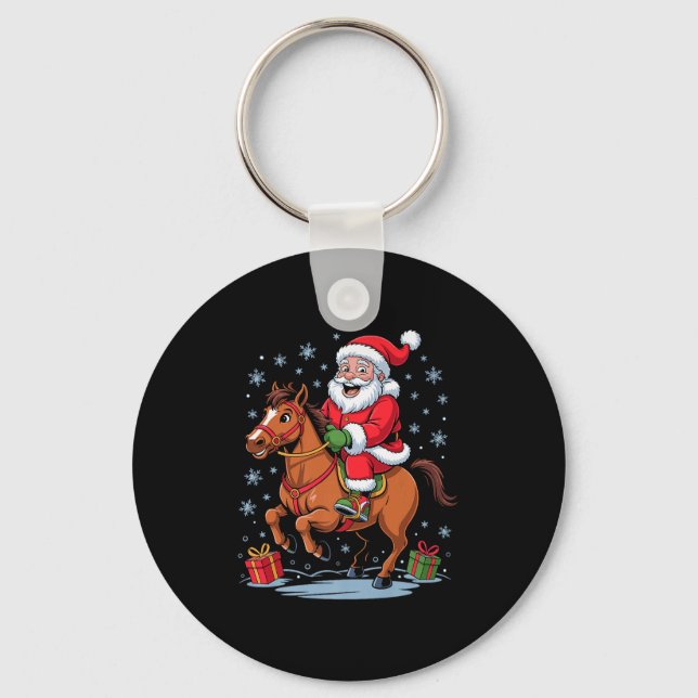 Chaveiro Funny Santa Riding Horse Equestrian Christmas Xmas (Frente)