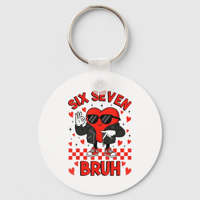 Chaveiro Funny Six Seven Bruh 6 7 Meme Valentines Heart Boy (Frente)