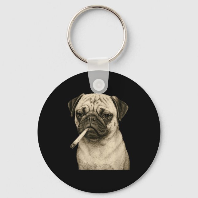 Chaveiro Funny Smoking Pug Dog Cigarette Gen Z Meme Graphic (Frente)