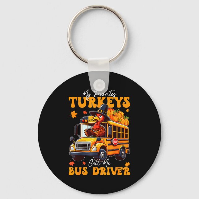 Chaveiro Funny Thanksgiving Turkey Bus Driver School Gift  (Frente)