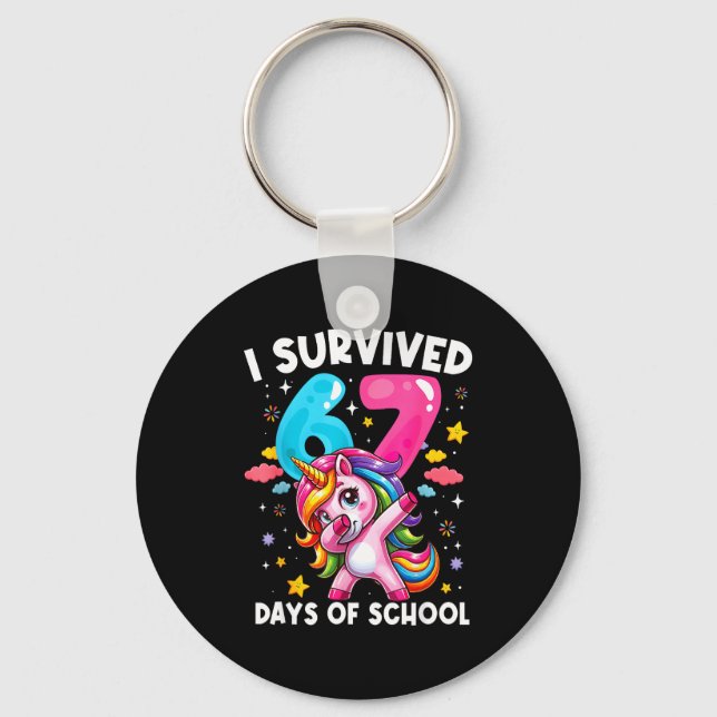 Chaveiro Funny Unicorn I Survived 67 Days Of School Meme Fo (Frente)