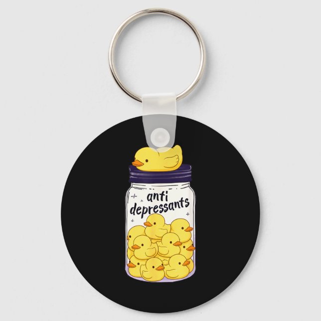 Chaveiro Funny Yellow Duck Anti Depressant Jar Zoo Boys Gir (Frente)