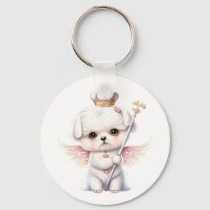 Chaveiro Furry Joy: Angel Wing Maltês Cachorro Puppy Gift