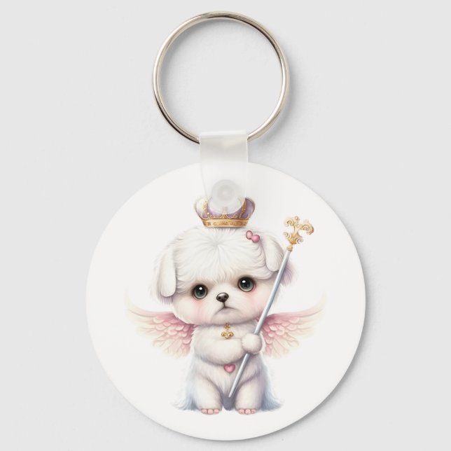 Chaveiro Furry Joy: Angel Wing Maltês Cachorro Puppy Gift (Frente)